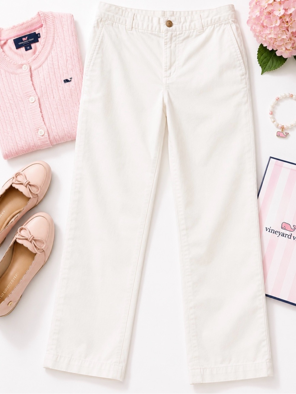 Vineyard Vines Girls White Breaker Chino Pants Size 18 Straight Leg Preppy